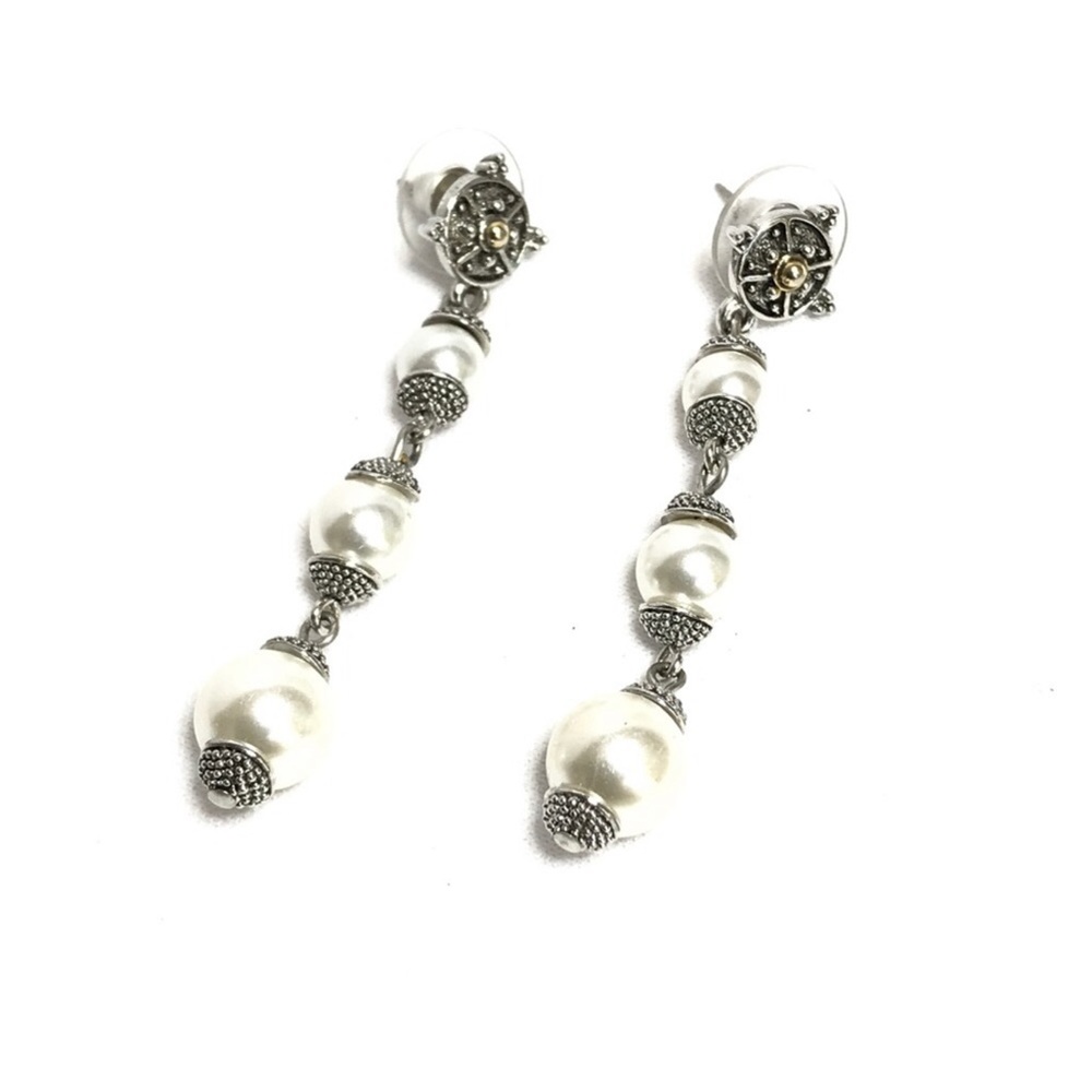 Pearl & silver accent dangle earrings